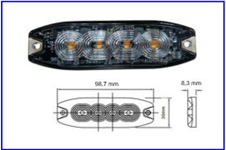 TAR-FAN. STROBO PIATTO ARANCIO 12-24V 4 LED   COD:3R001.389